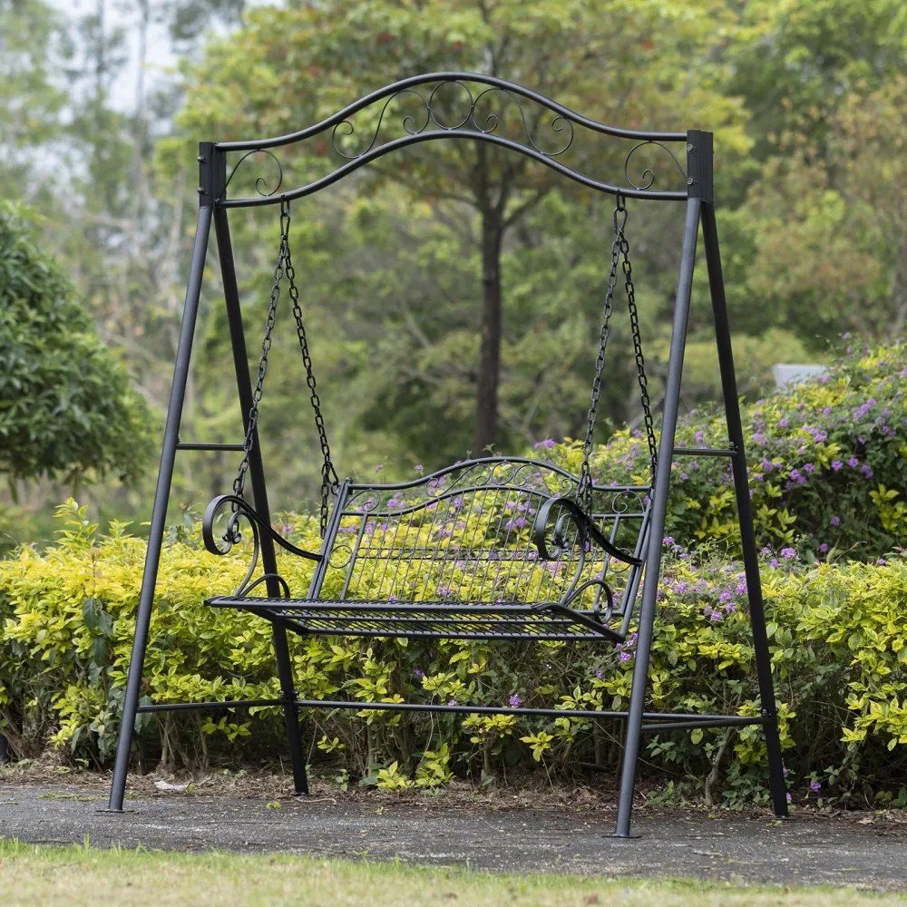 Balansoar de grădină, metal, 164x100x203 cm, Negru