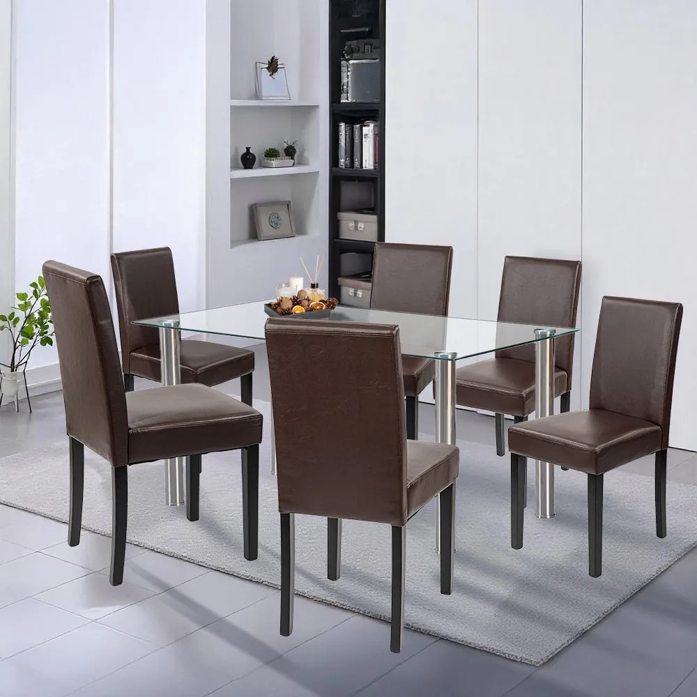 Set de masă Cadiz 6+1 alb-maro