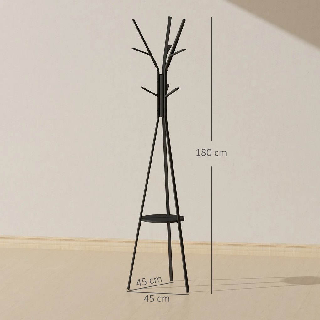 HOMCOM Cuier Vertical Modern de Podea pentru Hol, 45x45x180cm, Negru | Aosom Romania