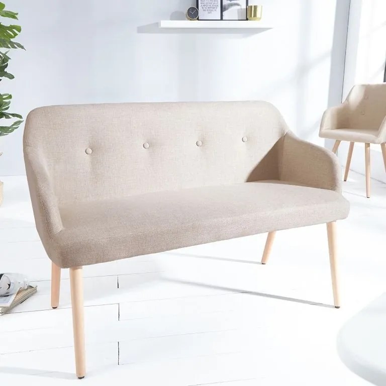 Bancheta tapitata cu brate si picioare din lemn Scandinavia, bej A-37927 VC