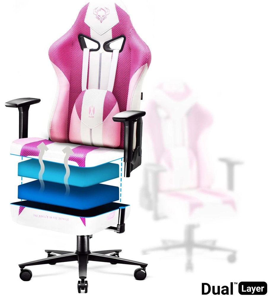 Scaun gaming din material pentru copii Diablo X-Player 2.0: Marshmallow Pink / roz, Kids Size Diablochairs