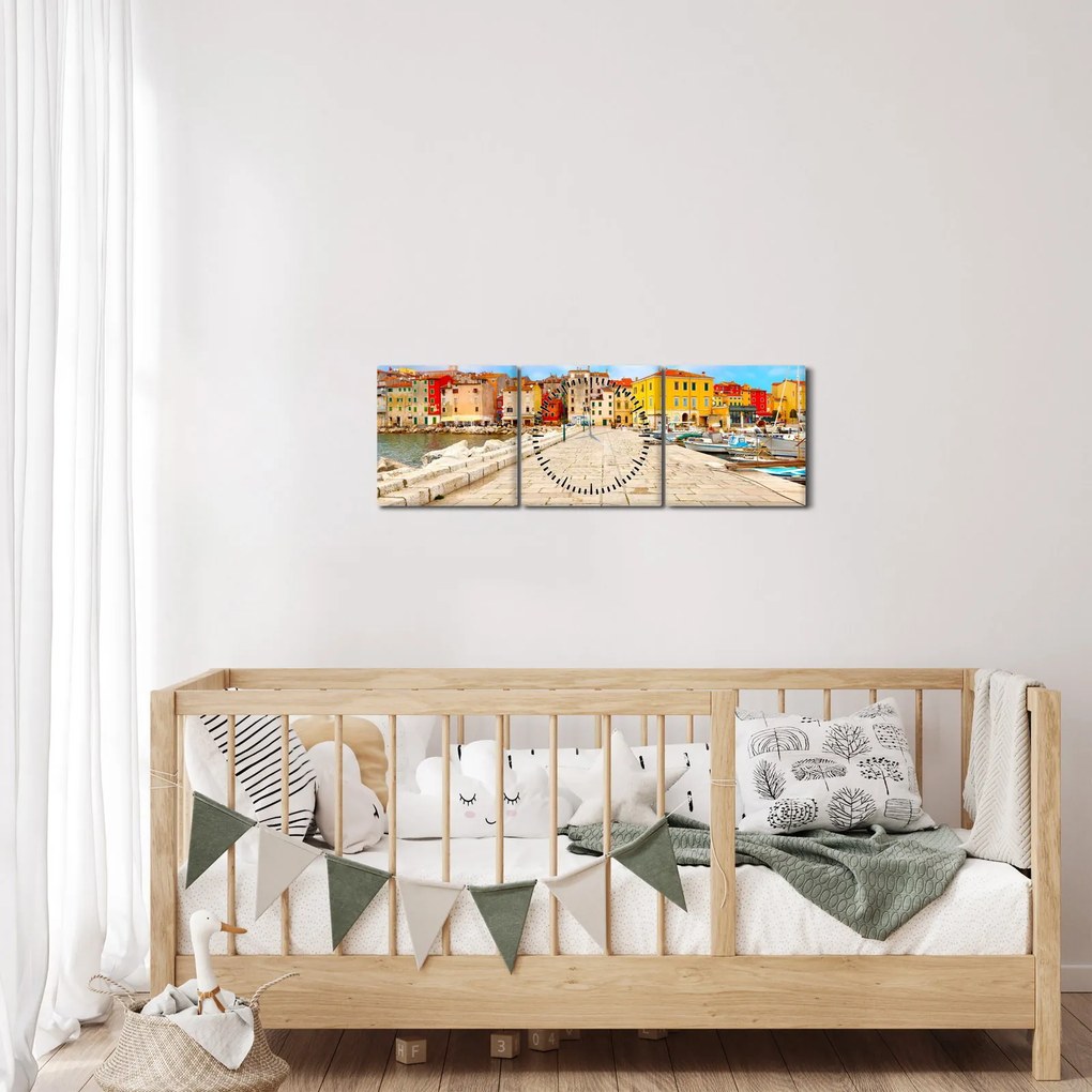 Tablou - Orașul Istrian vechi Poreč, Croația (cu ceas) (90x30 cm)