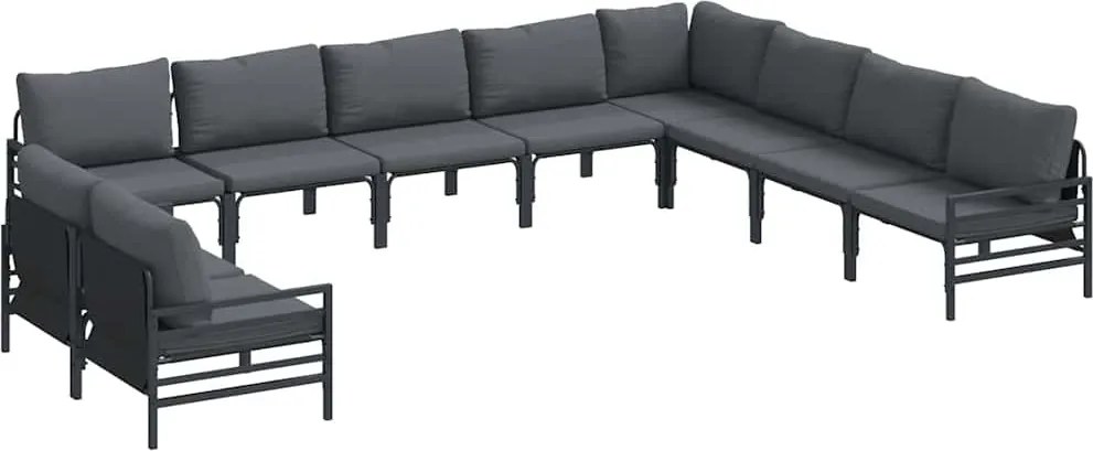 vidaXL Set de canapele pentru grădină cu pernă 10 pcs Negru Oțel