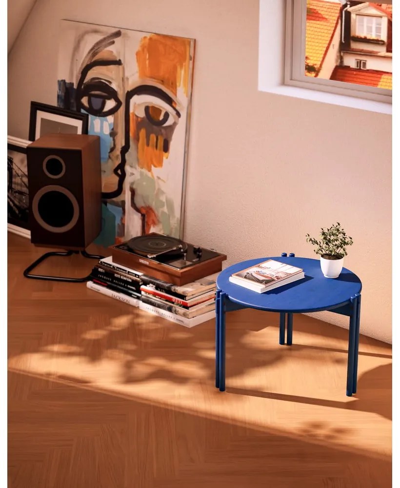 Măsuță de cafea albastră rotundă din lemn masiv de pin ø 60 cm Sticks – Karup Design