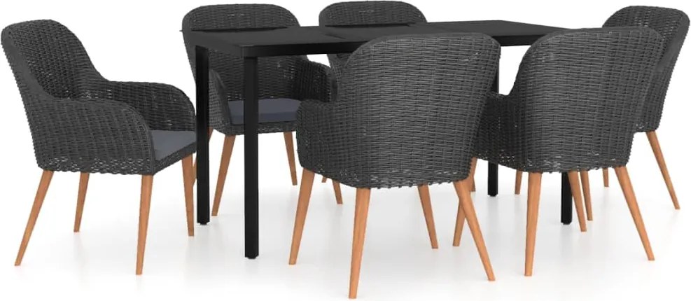 vidaXL Set de masă pentru grădină, 7 piese, cu perne, negru