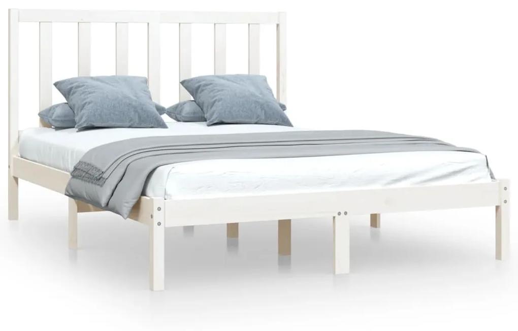 3105131 vidaXL Cadru de pat mic dublu, alb, 120x190 cm, lemn masiv de pin