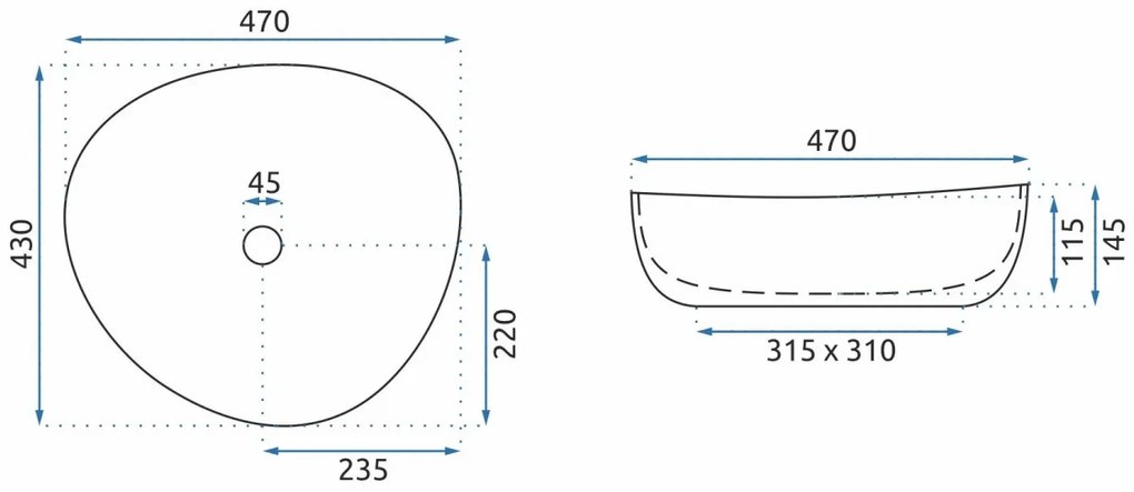 Lavoar alb pe blat Rea Andrea 47 cm