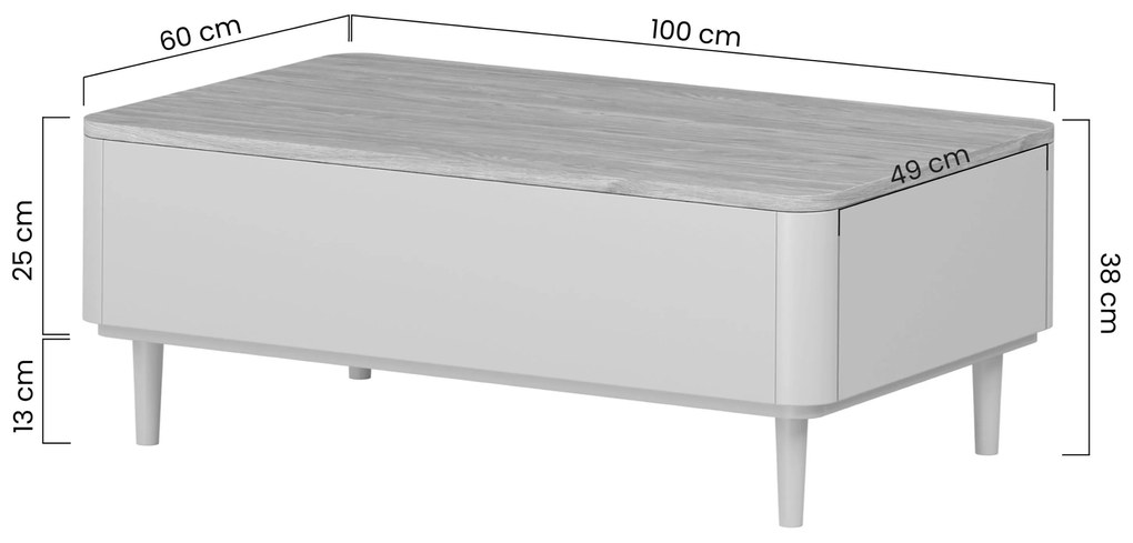 Măsuță de cafea cu sertare Elivo 100 cm pe picioare - eucalipt / stejar baltic dune