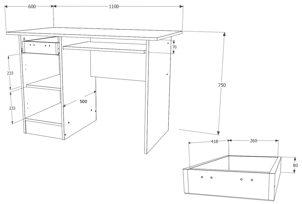 Birou Togo, 1 Sertar, O Usa, Wenge, 110 x 60 x 75 cm