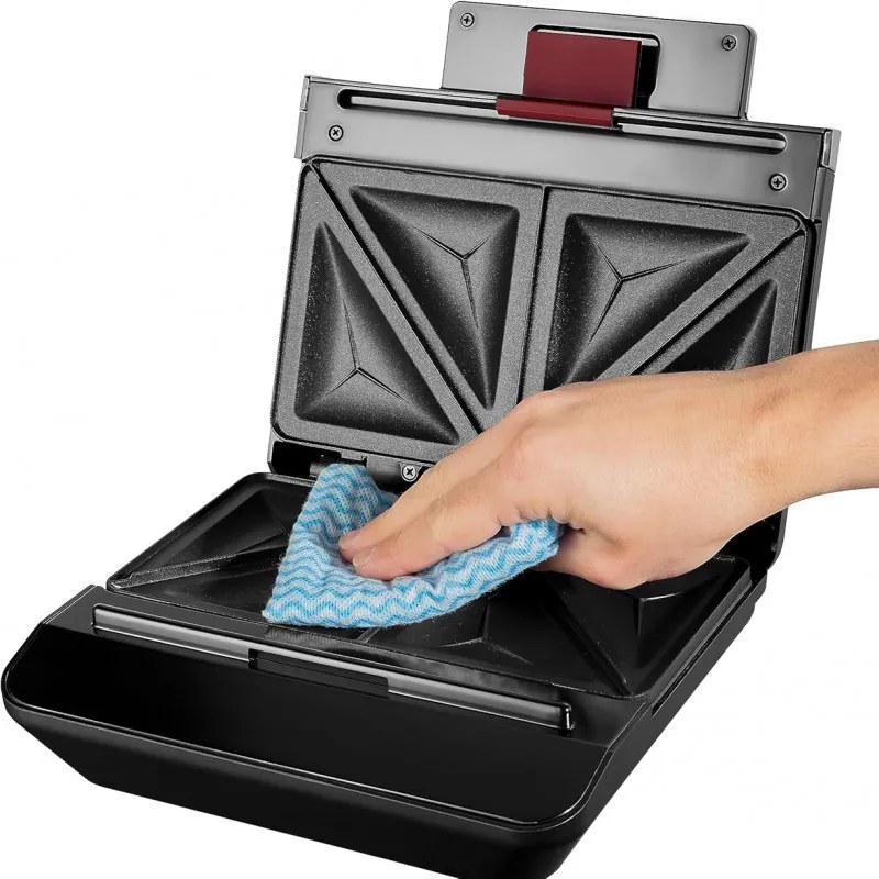 Sandwich Toaster Russell Hobbs Creations 26800-56, 750W, 4 felii, Placi neaderente, Incalzire rapida, Indicatoare, Negru/Inox