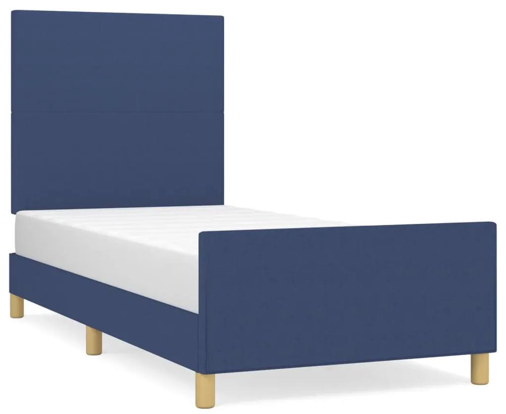 Cadru de pat cu tablie, albastru, 80x200 cm, textil Albastru, 80 x 200 cm, Design simplu