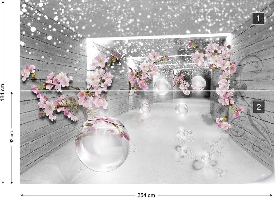 Fototapet GLIX - 3D Tunnel Flowers Sparkles Bubbles + adeziv GRATUIT Tapet nețesute - 254x184 cm