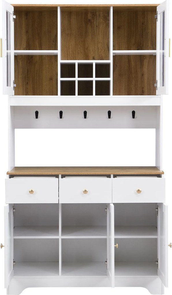 Bufet dulap înalt, Spațiu generos de depozitare cu 5 uși și 3 sertare, 94,5x30x175,5 cm, Alb
