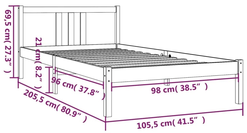 Cadru de pat, gri, 100x200 cm, lemn masiv de pin Gri, 100 x 200 cm