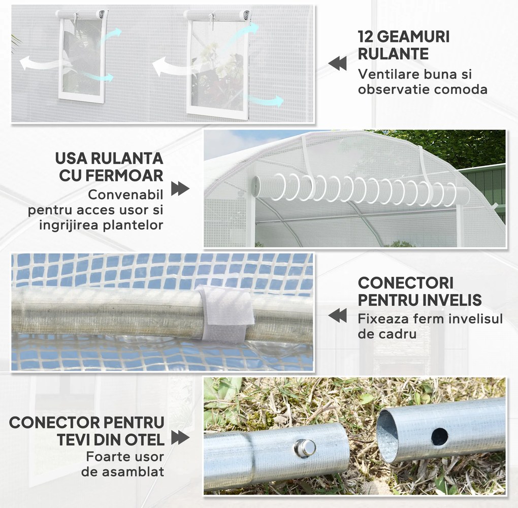 Sera Outsunny Mare de Tip Tunel 8x3x2 m, Grădină pentru Semințe de Plante, Cadru Premium din Oțel | Aosom Romania