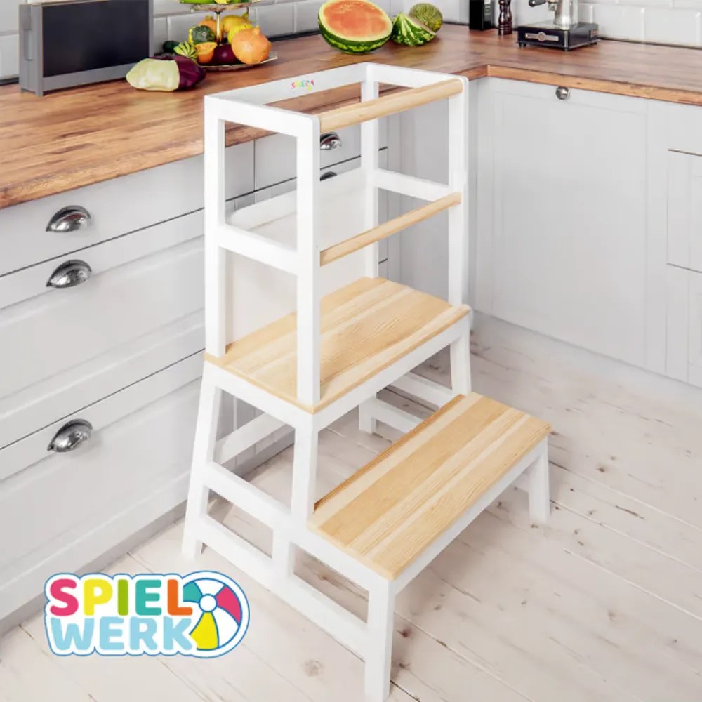 Turn de învățare PLAY din pin, 93x51x50cm, albă/natur maro Spielwerk