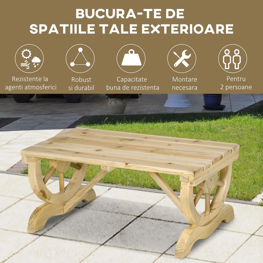 Outsunny Bancă de Grădină cu 2 Locuri, Design cu Roți, Bancă de Exterior din Lemn de Brad, pentru Terasă, Patio și Curte, 98x50x39,5 cm, Aspect Lemn Natural | Aosom Romania