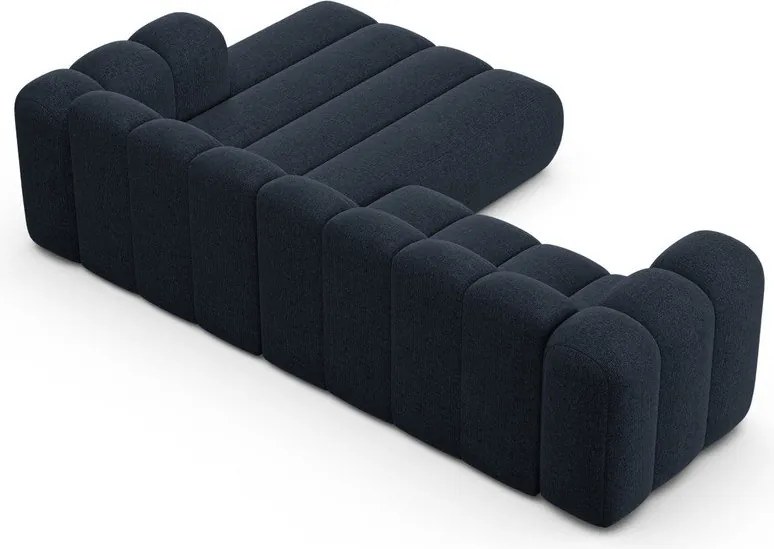 Colțar albastru închis cu tapițerie din chenille (cu colț pe partea dreaptă/cu șezlong) Lupine – Micadoni