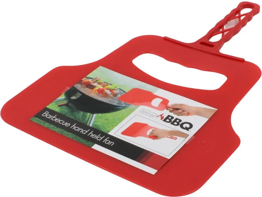 Evantai grătar BBQ 31 cm, ventilator manual aprindere cărbuni, plastic rezistent, roșu