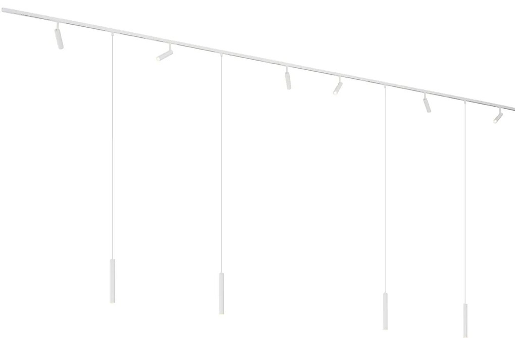Sistem modern de iluminat pe șine cu 6 spoturi și 4 pendule albe monofazate - Slimline Uzzy Keno