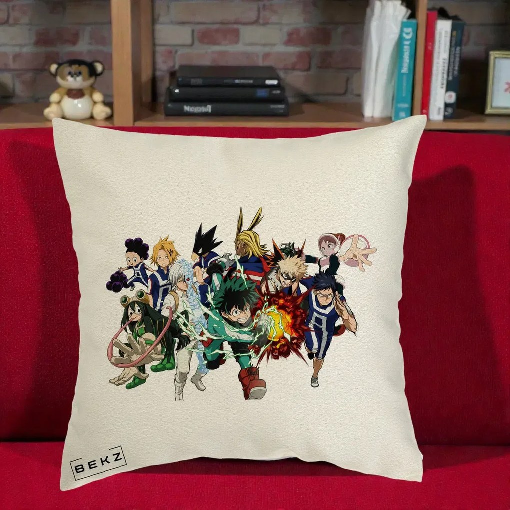 Perna Personalizata My Hero Academia Clasa 1-A Complet, 40x40 cm, Ecru, Husa Detasabila, Perna Inclusa, BEKZ®