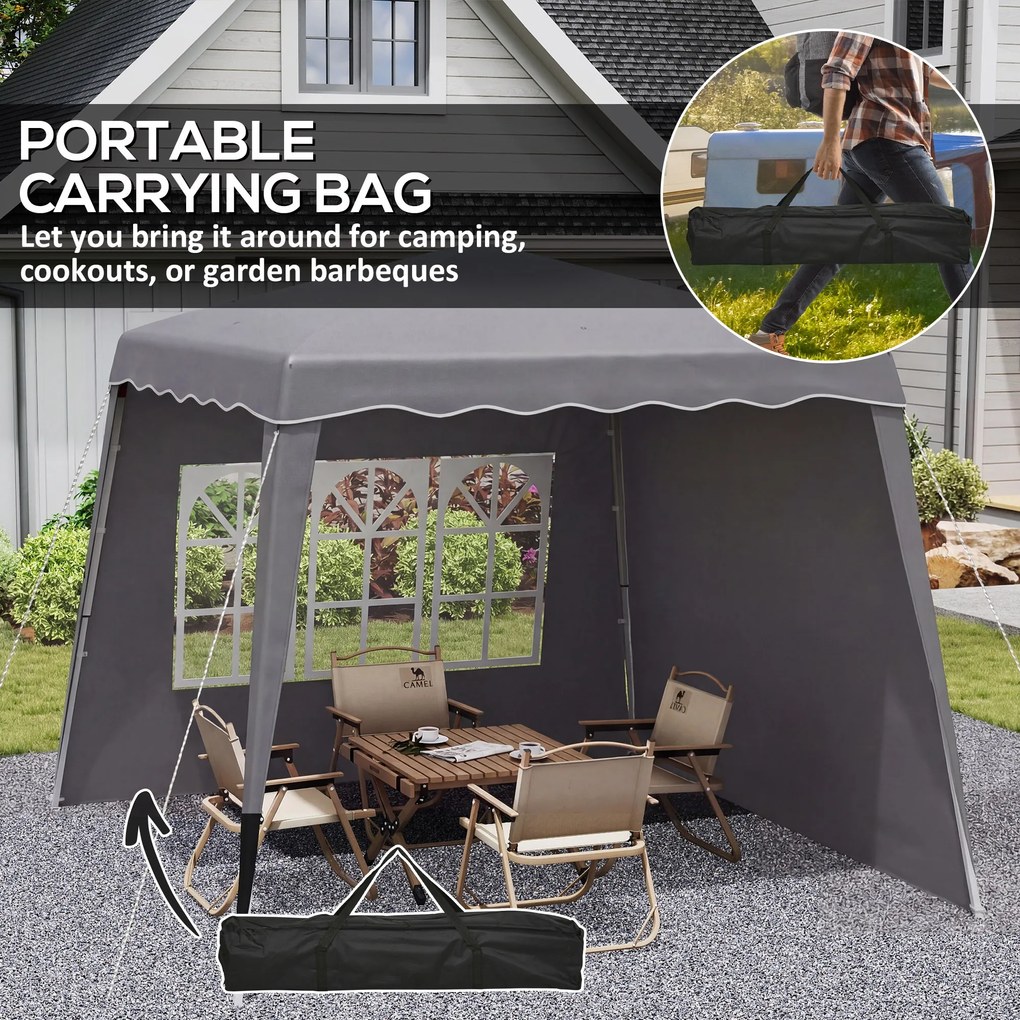 Outsunny Cort Pliant Pop-up 2,89x2,89m Pavilon de Grădină cu Pereți Laterali, Înălțime Reglabilă, Protecție UV50+, Gri | Aosom Romania