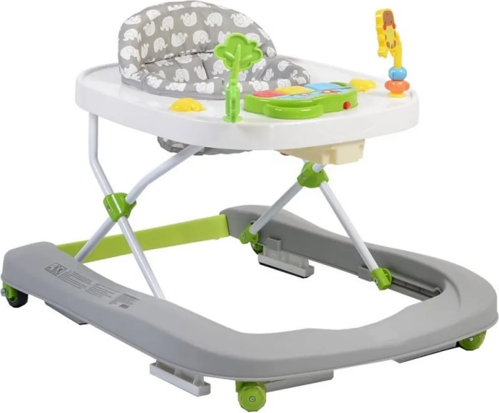 Premergator Premium reglabil in 3 trepte de inaltime NOVOKIDS™ ZooZoo Baby ,Roti silentioase din silicon, Cu melodii, Animalute, Pliabil, Gri