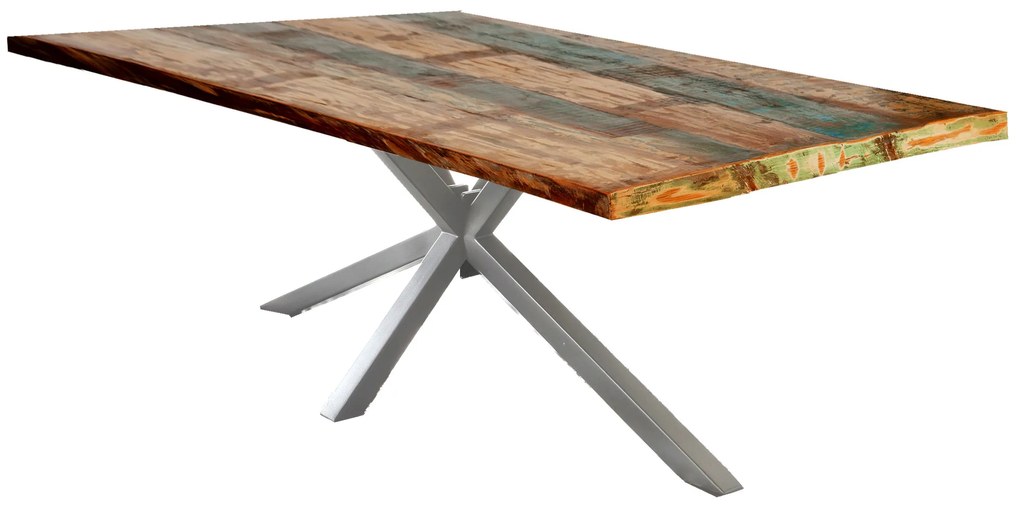 Masa dreptunghiulara cu blat din lemn reciclat Tables&amp;Co 180x100 cm multicolor/argintiu