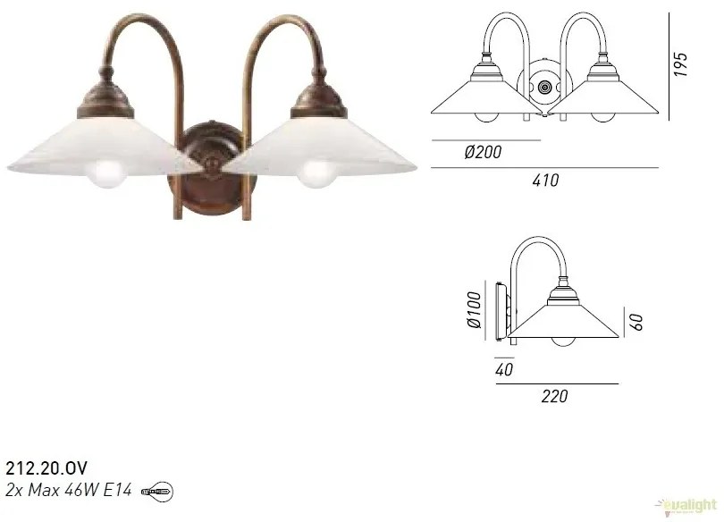 Aplica de perete rustica cu 2 brate, fabricata manual Tabia 212.20.OV