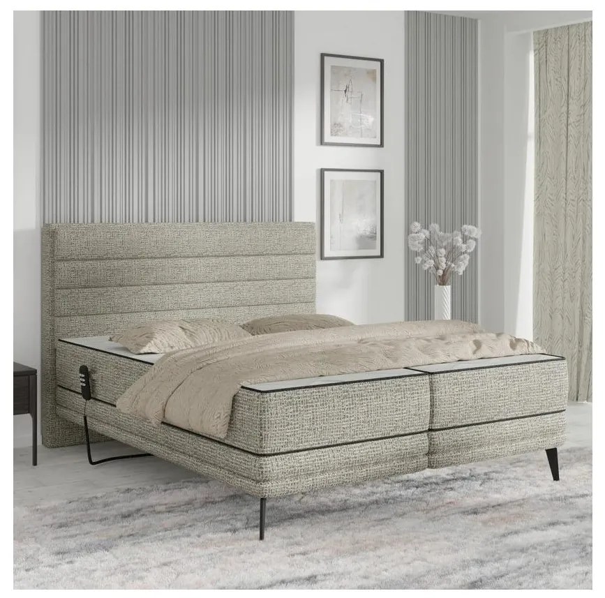 Pat reglabil electric tapițat MILA, 180 x 200 cm, gri, cu saltele