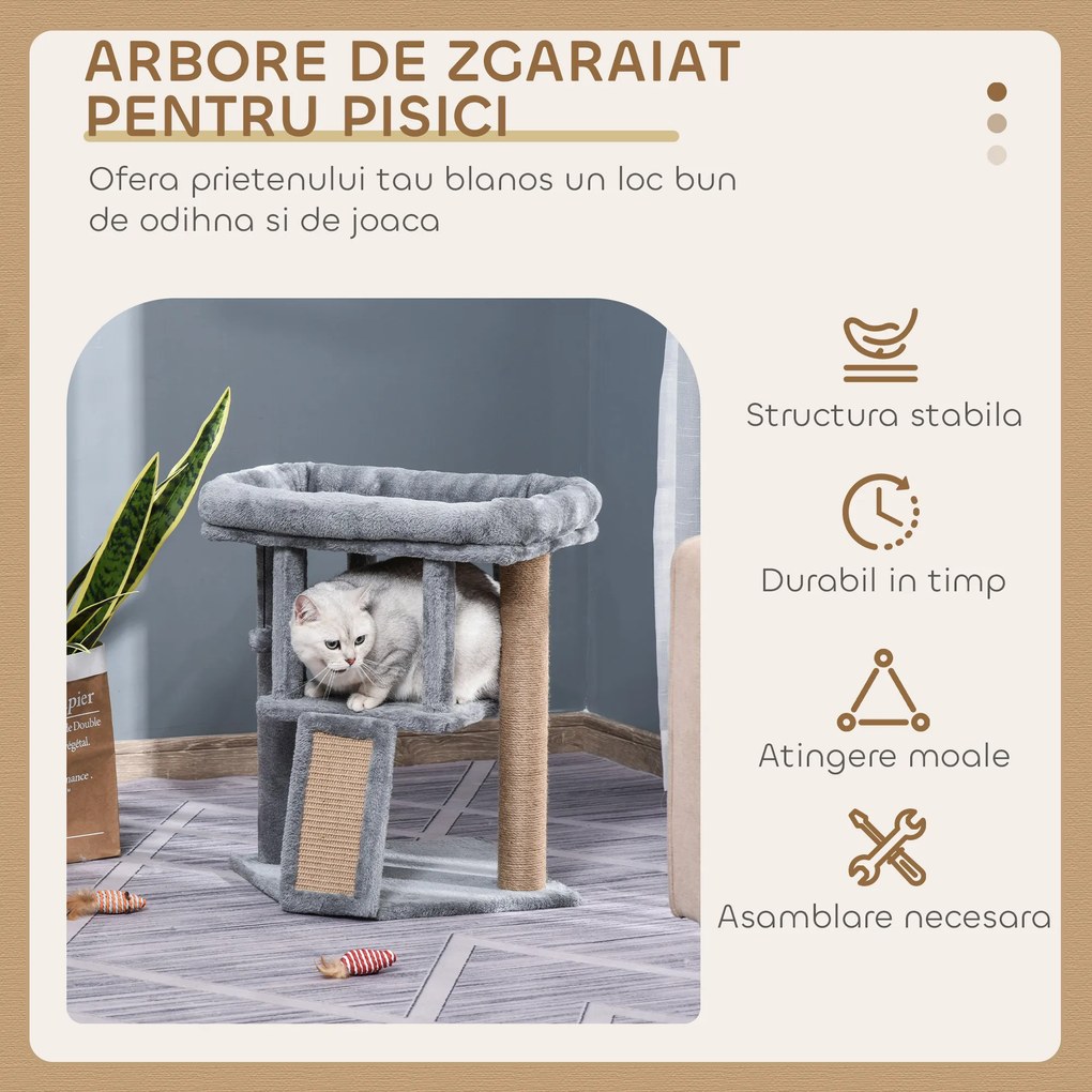 PawHut Ansamblu de Joacă de Sisal din Sisal și Pluș, Căsuță pentru Pisici și Pat, Gri | Aosom Romania