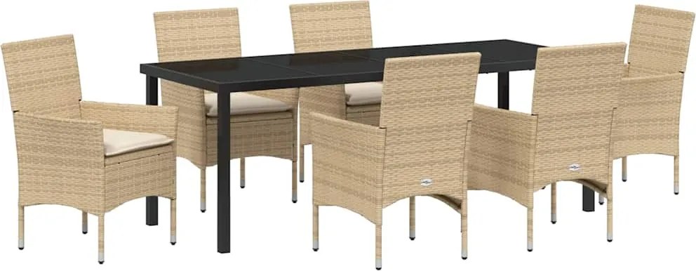 vidaXL Set de masă pentru grădină cu pernă 7 pcs Bej poliratan