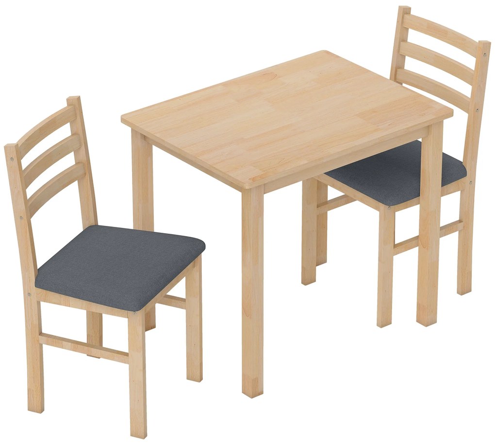 HOMCOM Set de Masă 3 Piese cu 2 Scaune, Masă de Bucătărie pentru Spații Compacte, Scaune Panouri, Spațiu de Economisire, MDF, Lemn Natural | Aosom Romania