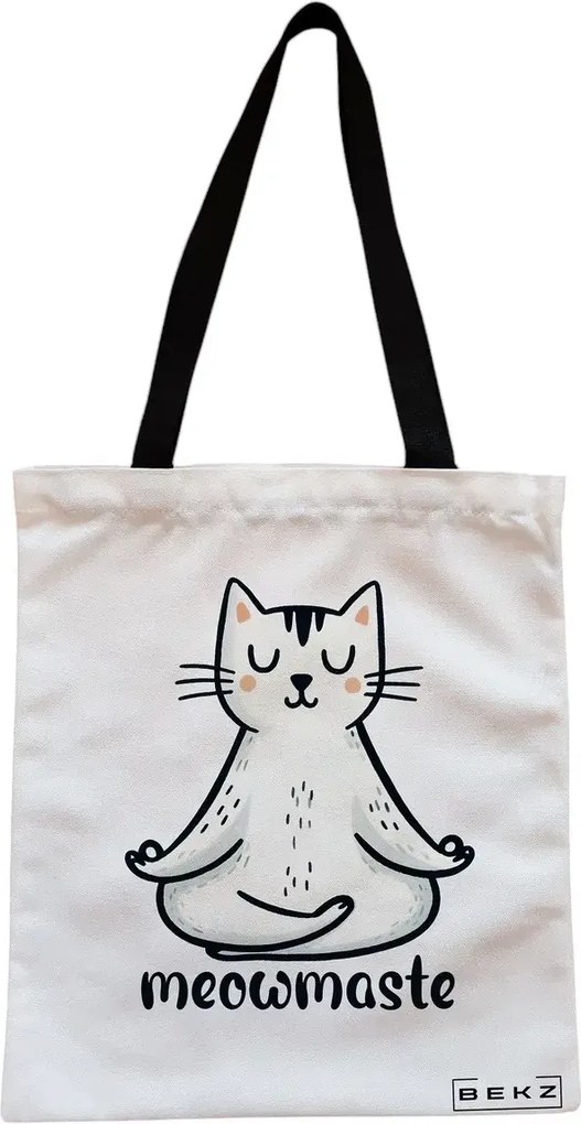 Sacosa de Panza pentru Cumparaturi, Geanta Tote, Yoga Meowmaste, Cu fermoar, 38x34.5 cm, Alba, BEKZ®