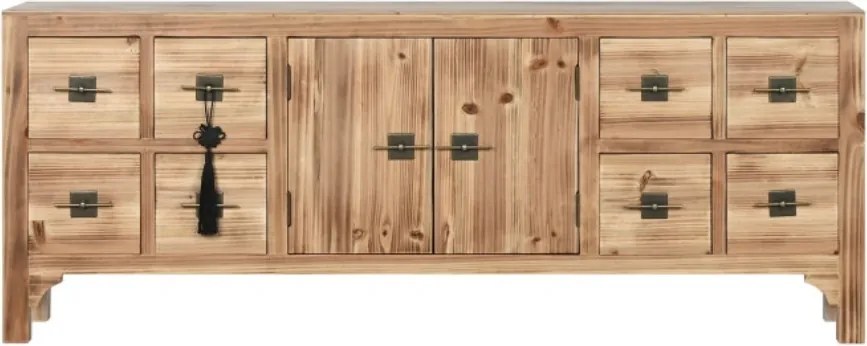 Comodă TV din lemn, natur, cu 2 uși, 8 sertare, 1 raft și ciucure cu nod chinezesc, 51 x 130 x 24 cm, „Boreal”