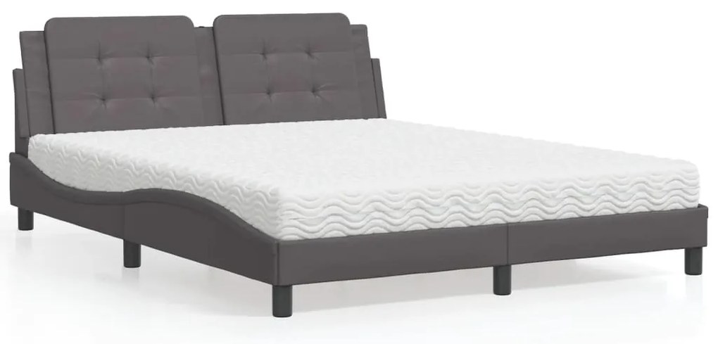 vidaXL Pat cu saltea, gri, 160x200 cm, piele ecologică