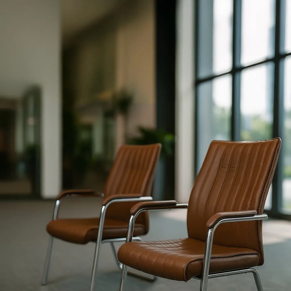 Scaun așteptare maro HRC 614 din piele ecologică cu aspect elegant