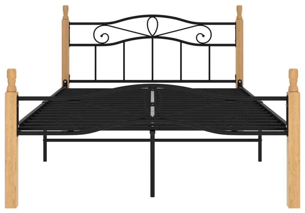 Cadru de pat, negru, 120x200 cm, metal si lemn masiv de stejar Maro deschis, 120 x 200 cm