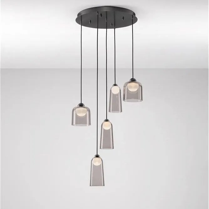 Lustra cu 5 pendule LED, Metal, Negru, Acrilic, DIONE