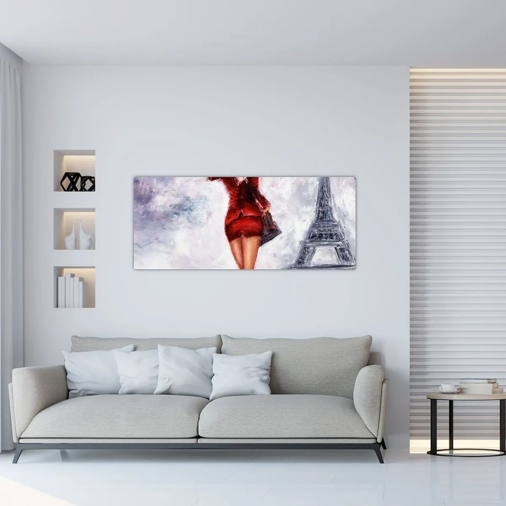 Tablou - Femeie și Turnul Eiffel (120x50 cm)