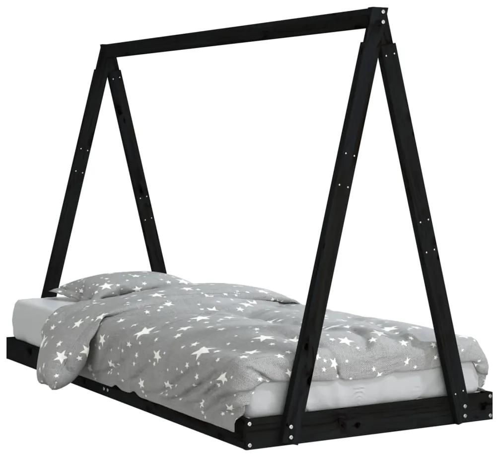 834539 vidaXL Cadru pat pentru copii, negru, 90x200 cm, lemn masiv de pin