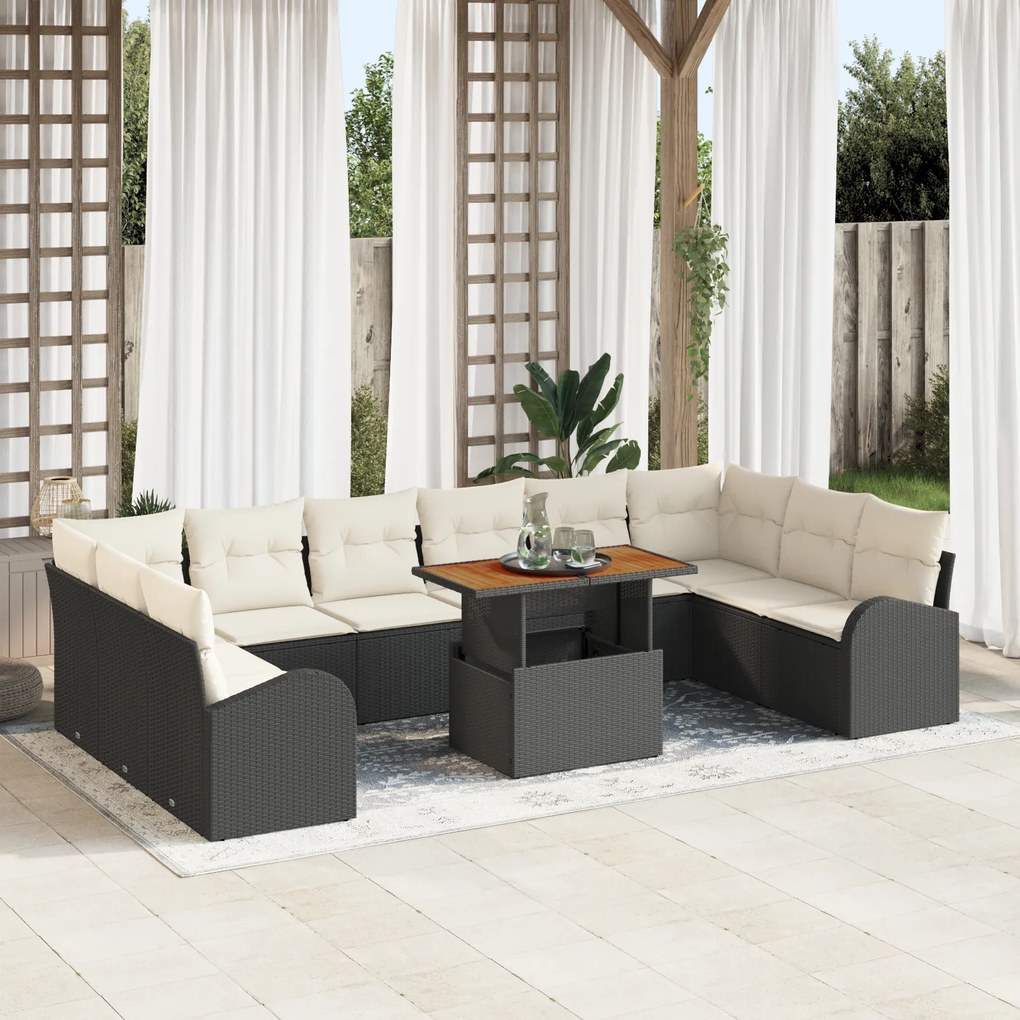 vidaXL Set de canapele pentru grădină cu pernă 11 pcs negru și crem