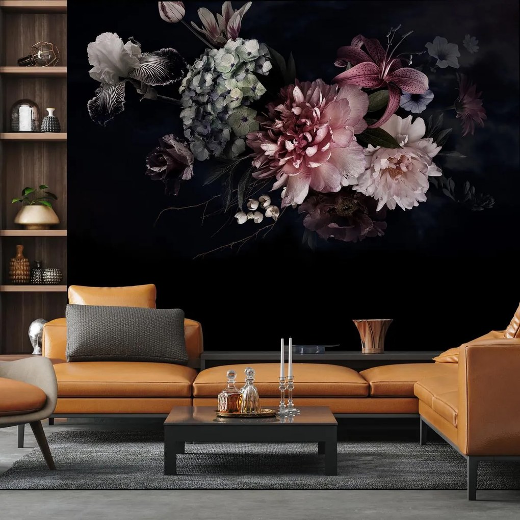 Fototapet - Flori pe fond negru (147x102 cm)