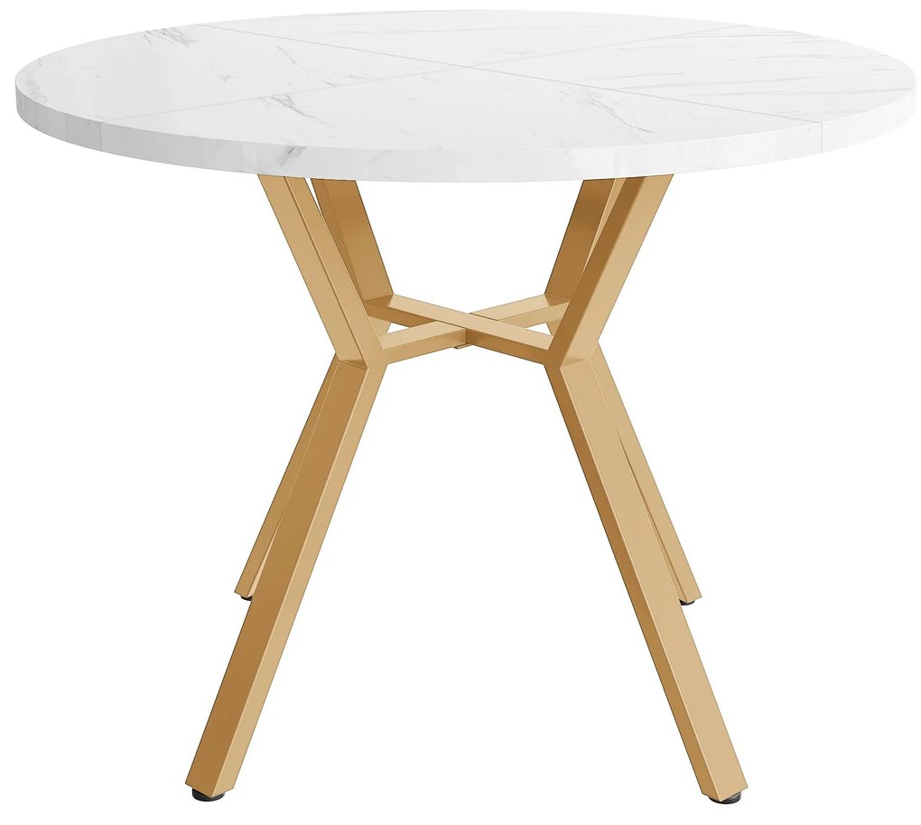 Masă de dining rotundă modernă pentru 4 persoane, Alb+Auriu | Aosom Romania