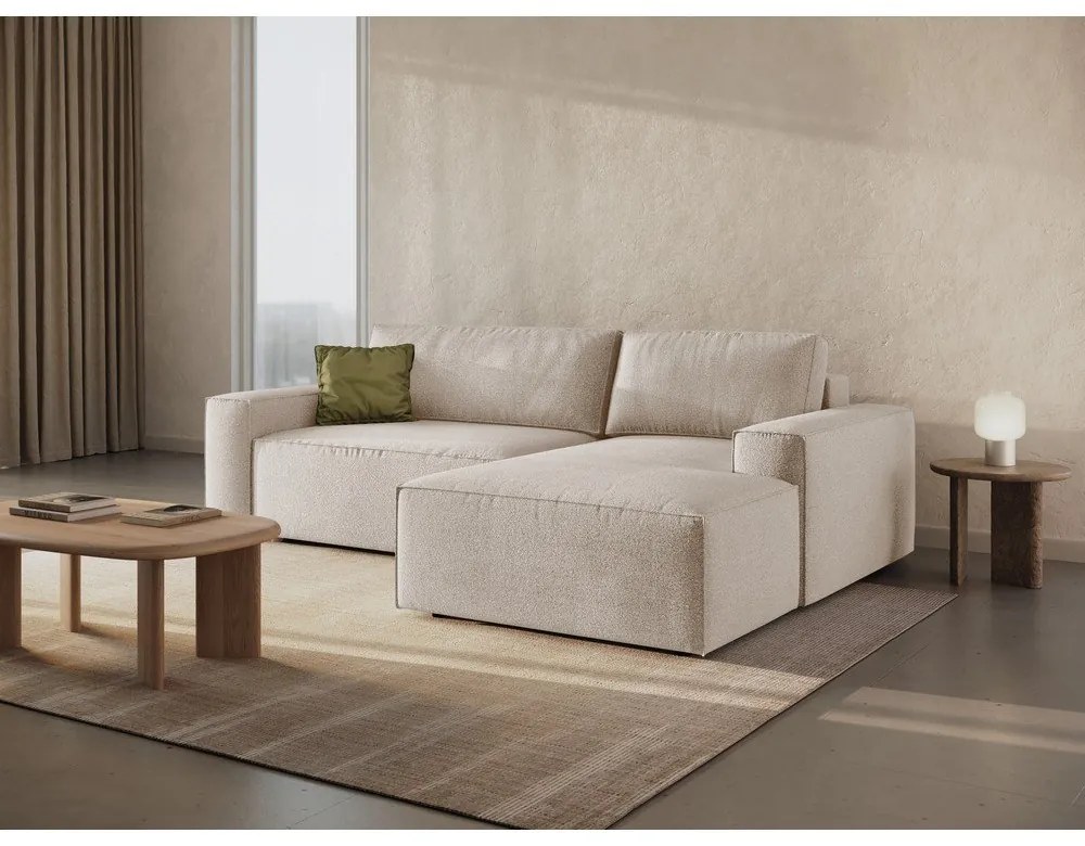 Colțar bej extensibil cu tapițerie din țesătură bouclé (cu colț pe partea dreaptă) Jodie – Micadoni Home