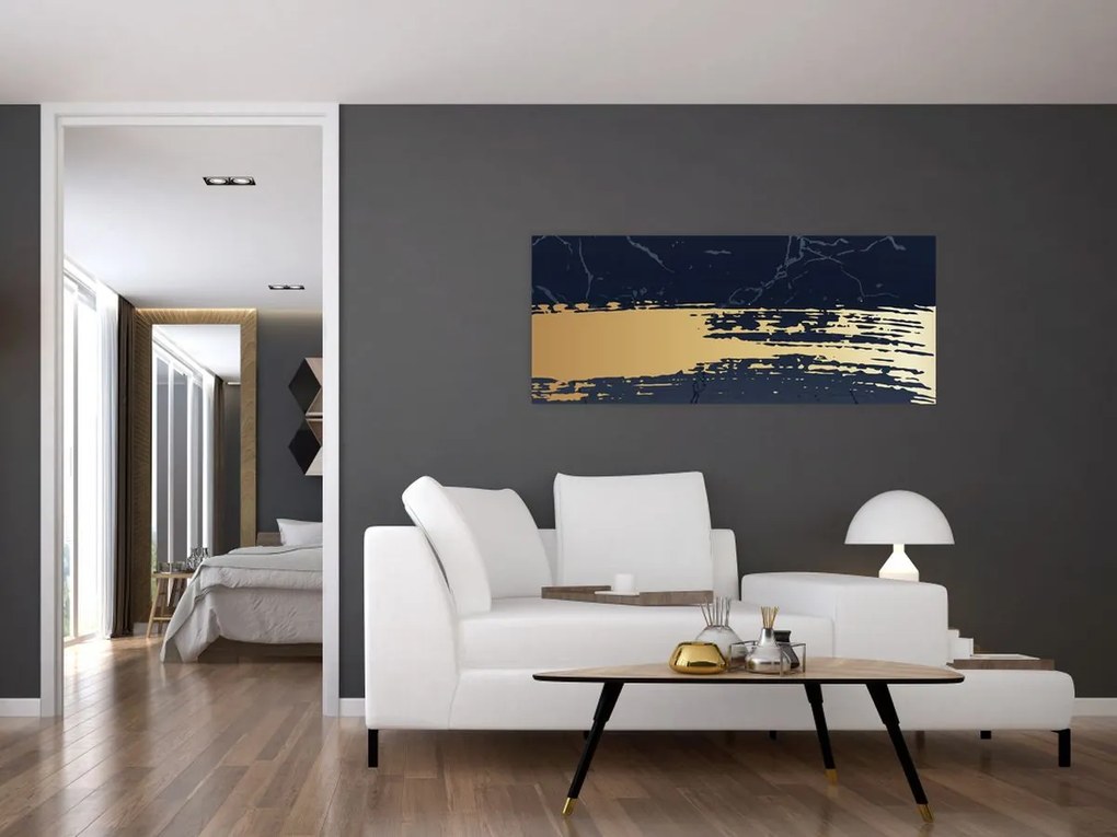 Tablou - Albastru și aur abstracție N⁰2 (120x50 cm)