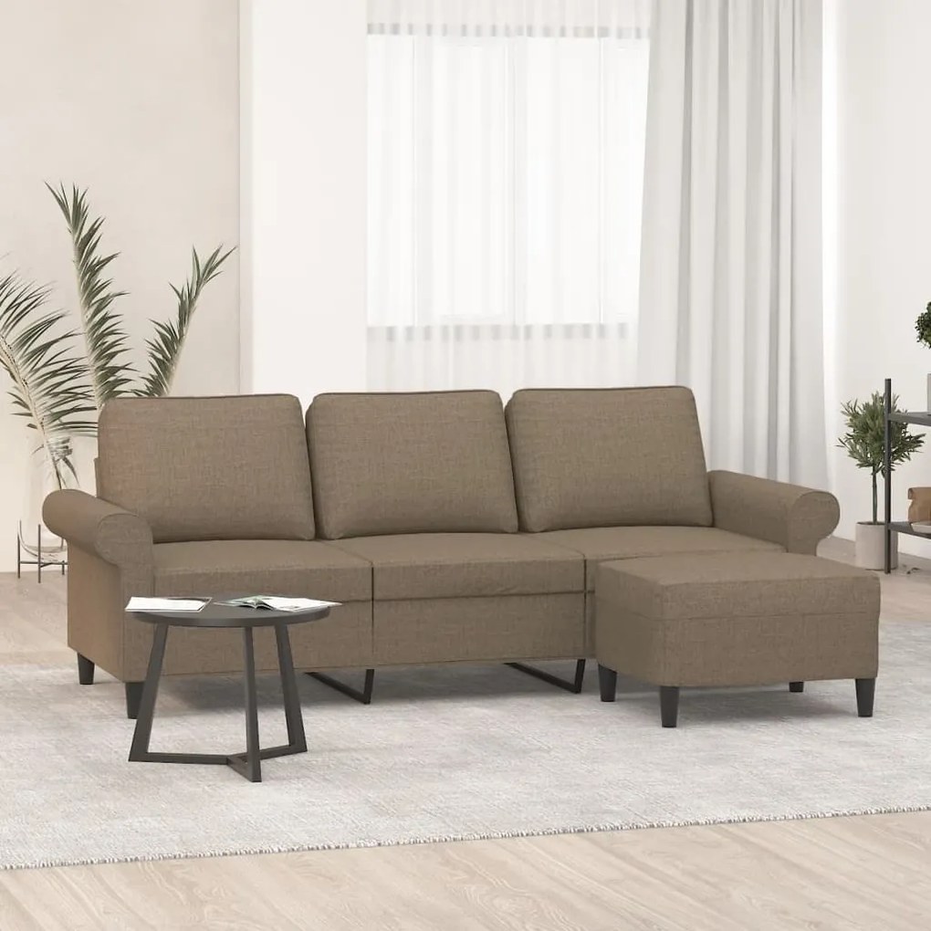 3153658 vidaXL Canapea cu 3 locuri și taburet, taupe, 180 cm, material textil
