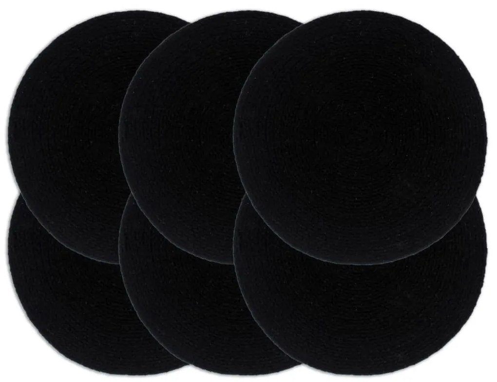 Naproane, 6 buc., negru, 38 cm, bumbac, rotund 6, Negru, Bumbac