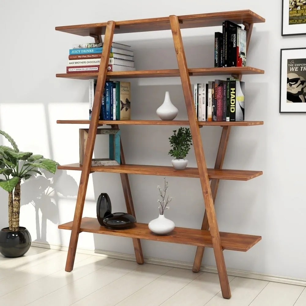 Bibliotecă din lemn de pin Perla Walnut, 148 x 120 cm