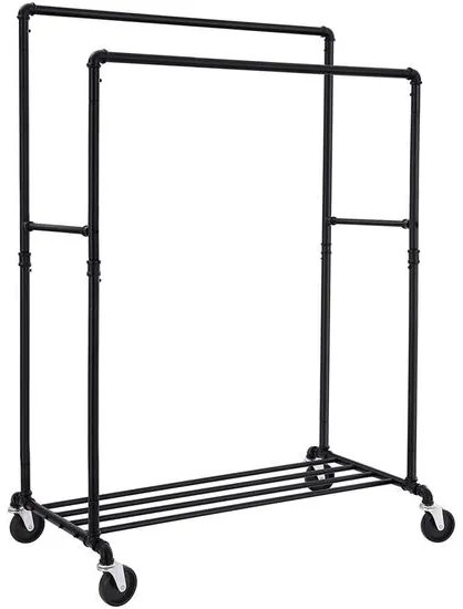 Suport mobil cu roti pentru haine, Songmics, cu raft pentru incaltaminte, metal, negru, max 110 kg, 100x59x162 cm